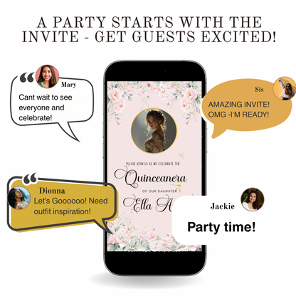 Pink Quinceañera Video Invitation Canva Template
