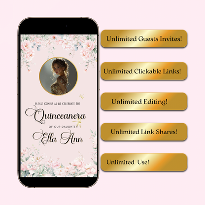 Pink Quinceañera Video Invitation Canva Template