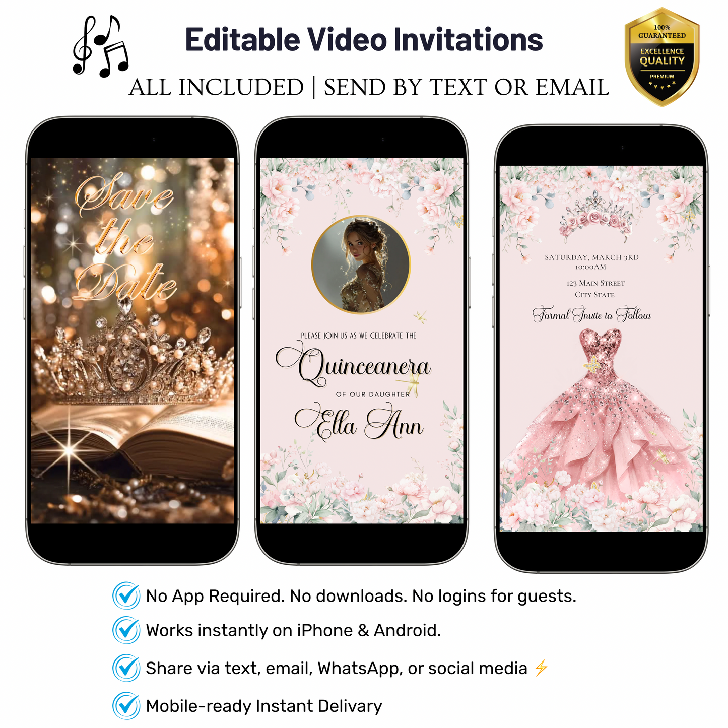 Pink Quinceañera Video Invitation Canva Template