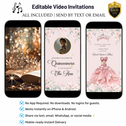 Pink Quinceañera Video Invitation Canva Template