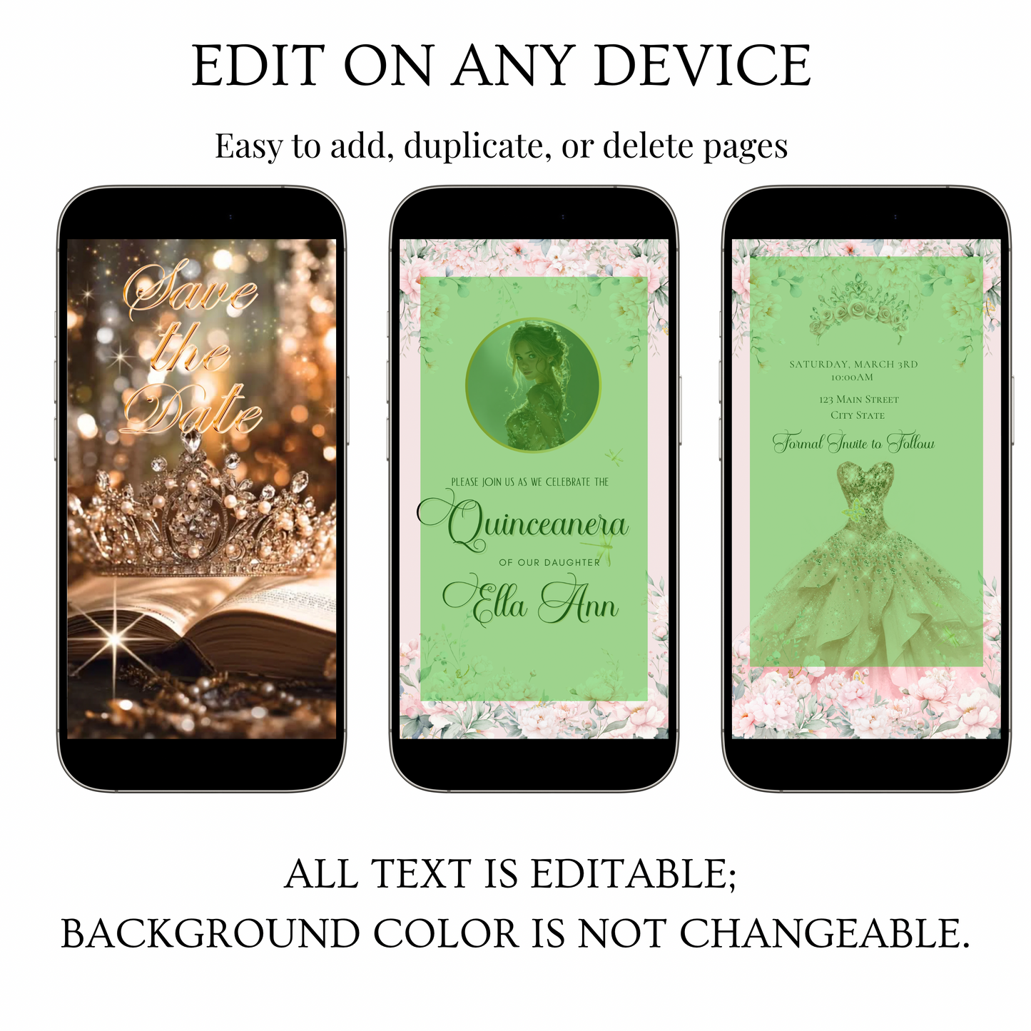 Pink Quinceañera Video Invitation Canva Template