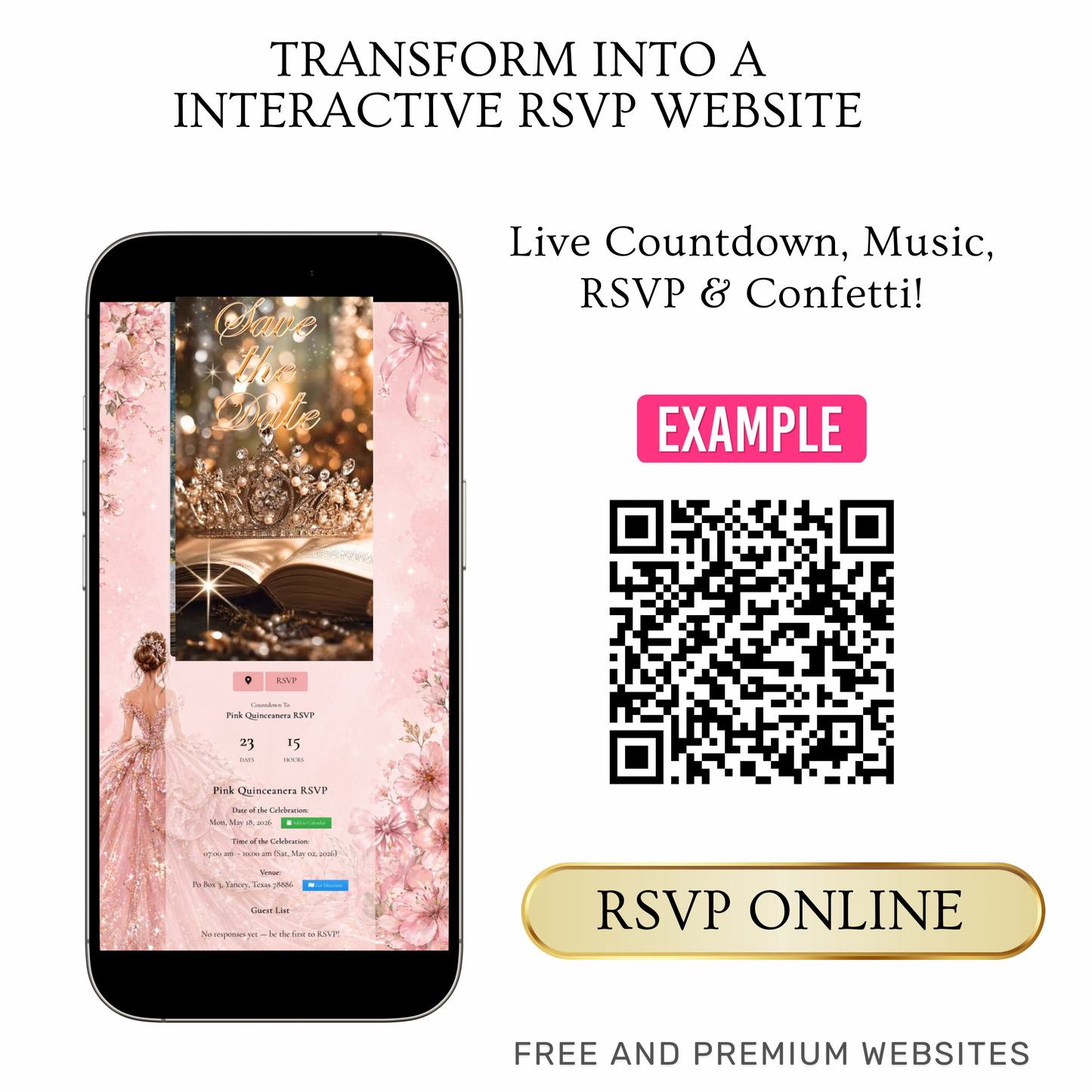 Pink Quinceañera Video Invitation Canva Template