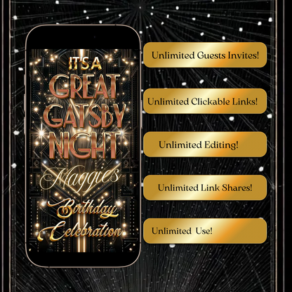 Great Gatsby Invitation Template Roaring 20s Party Video Invite