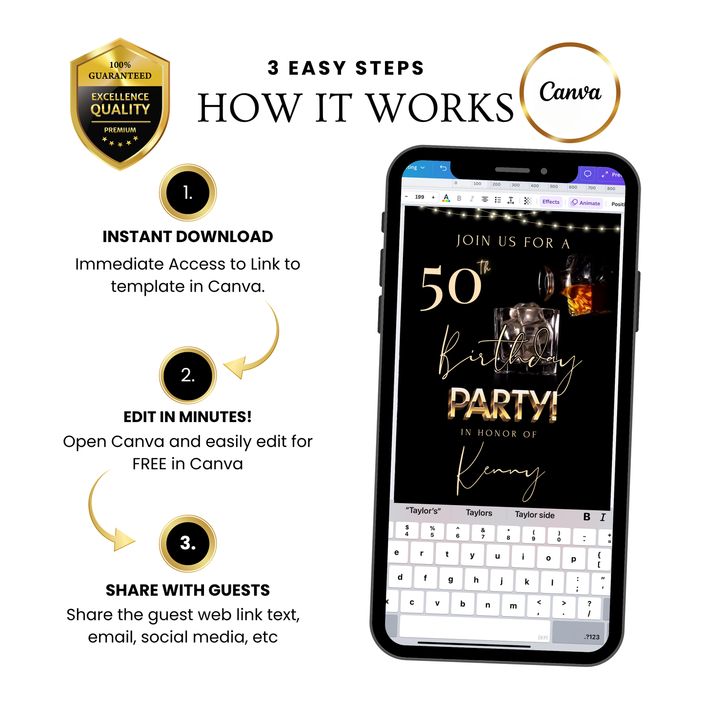 Whiskey Video Invitation | Animated Men’s Birthday Digital Evite | Editable Canva Invite Template