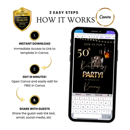 Whiskey Video Invitation | Animated Men’s Birthday Digital Evite | Editable Canva Invite Template