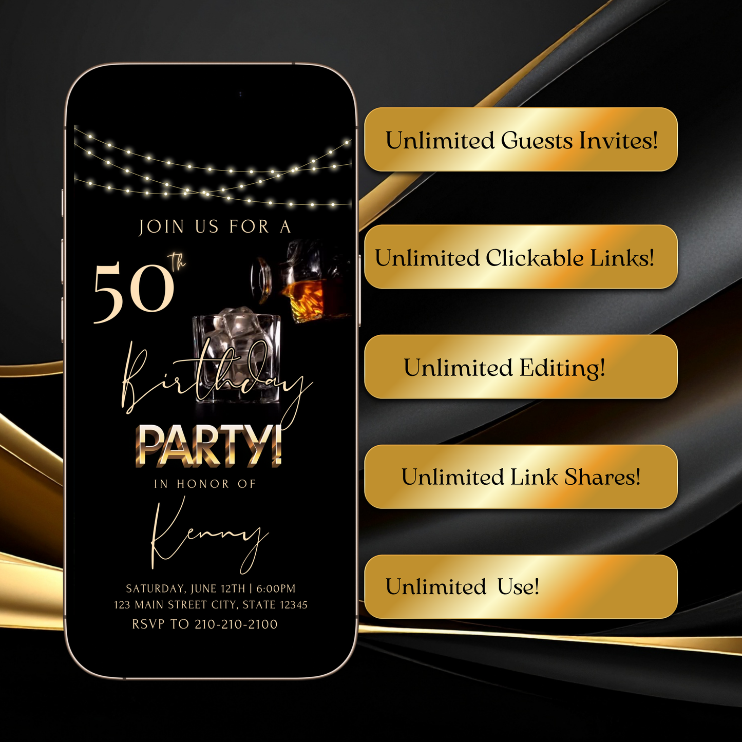 Whiskey Video Invitation | Animated Men’s Birthday Digital Evite | Editable Canva Invite Template