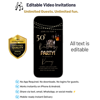 Whiskey Video Invitation | Animated Men’s Birthday Digital Evite | Editable Canva Invite Template