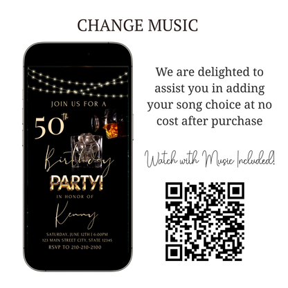 Whiskey Video Invitation | Animated Men’s Birthday Digital Evite | Editable Canva Invite Template
