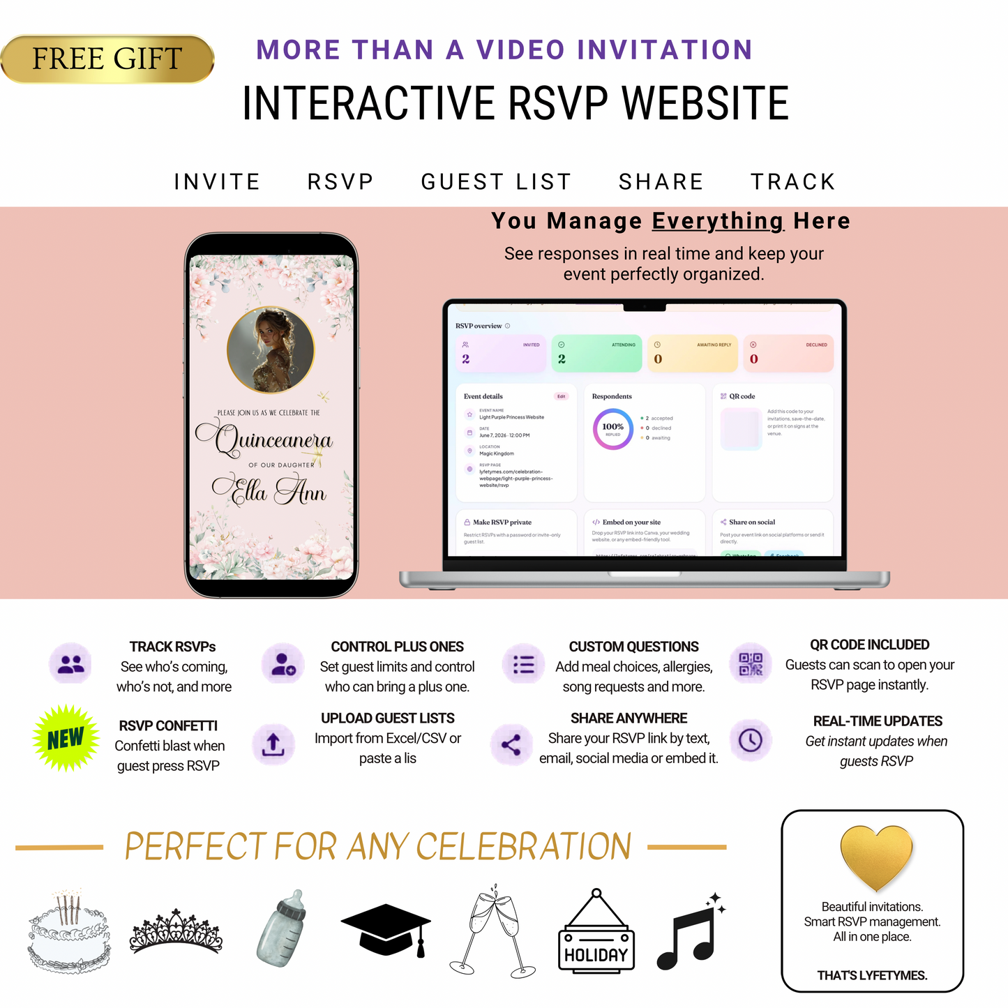 Pink Quinceañera Video Invitation Canva Template