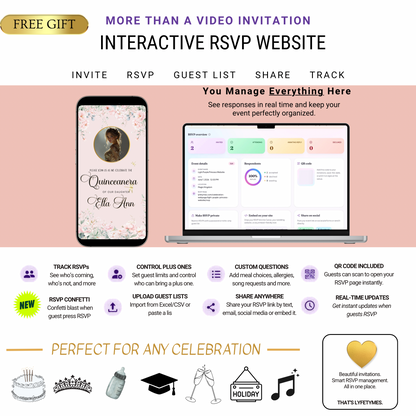 Pink Quinceañera Video Invitation Canva Template