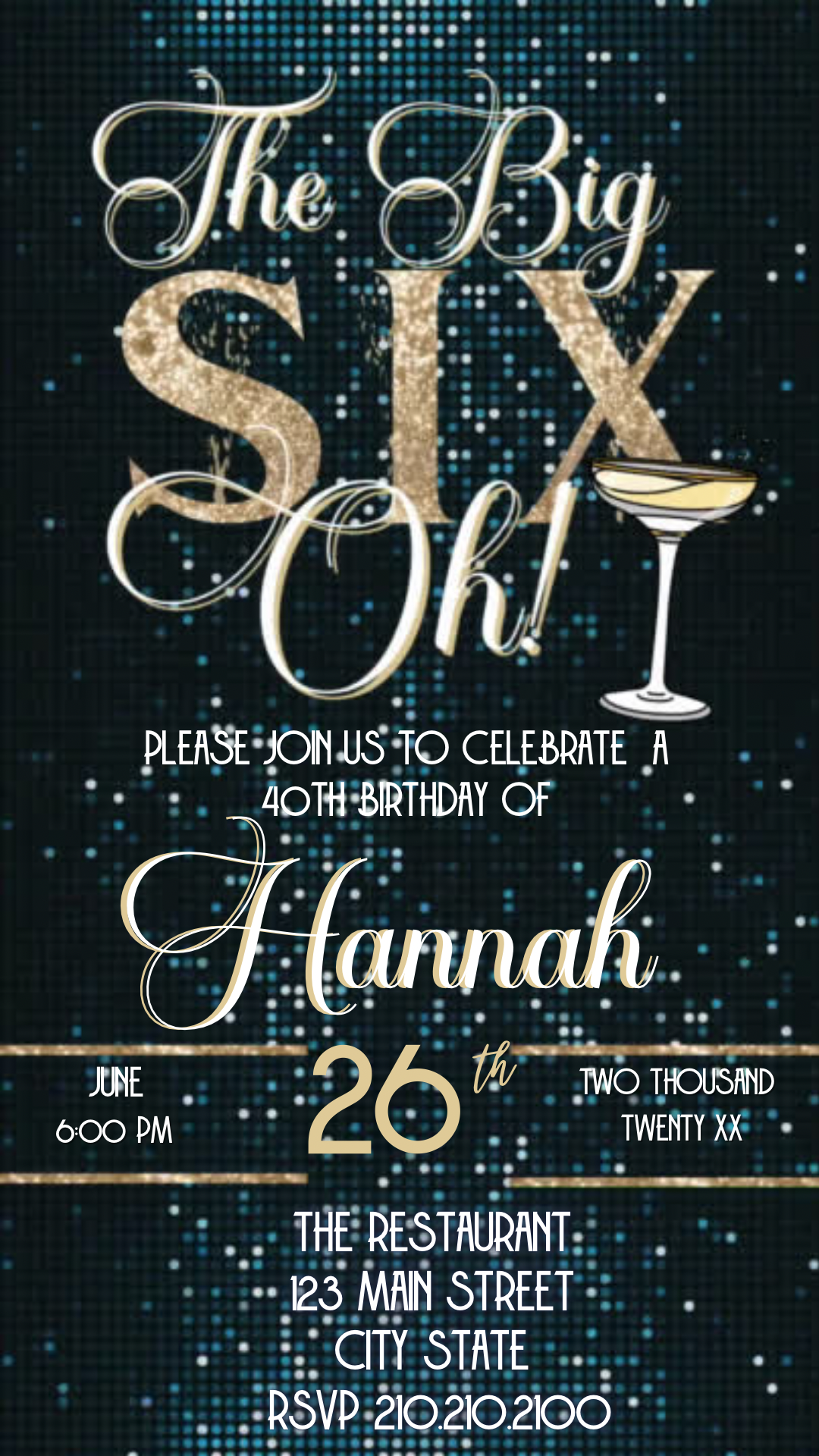 60th Birthday glitter video invite | Editable Gold Glam Sixty Canva Template