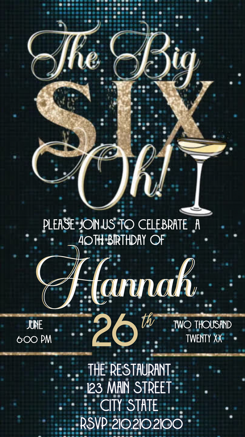 60th Birthday glitter video invite | Editable Gold Glam Sixty Canva Template
