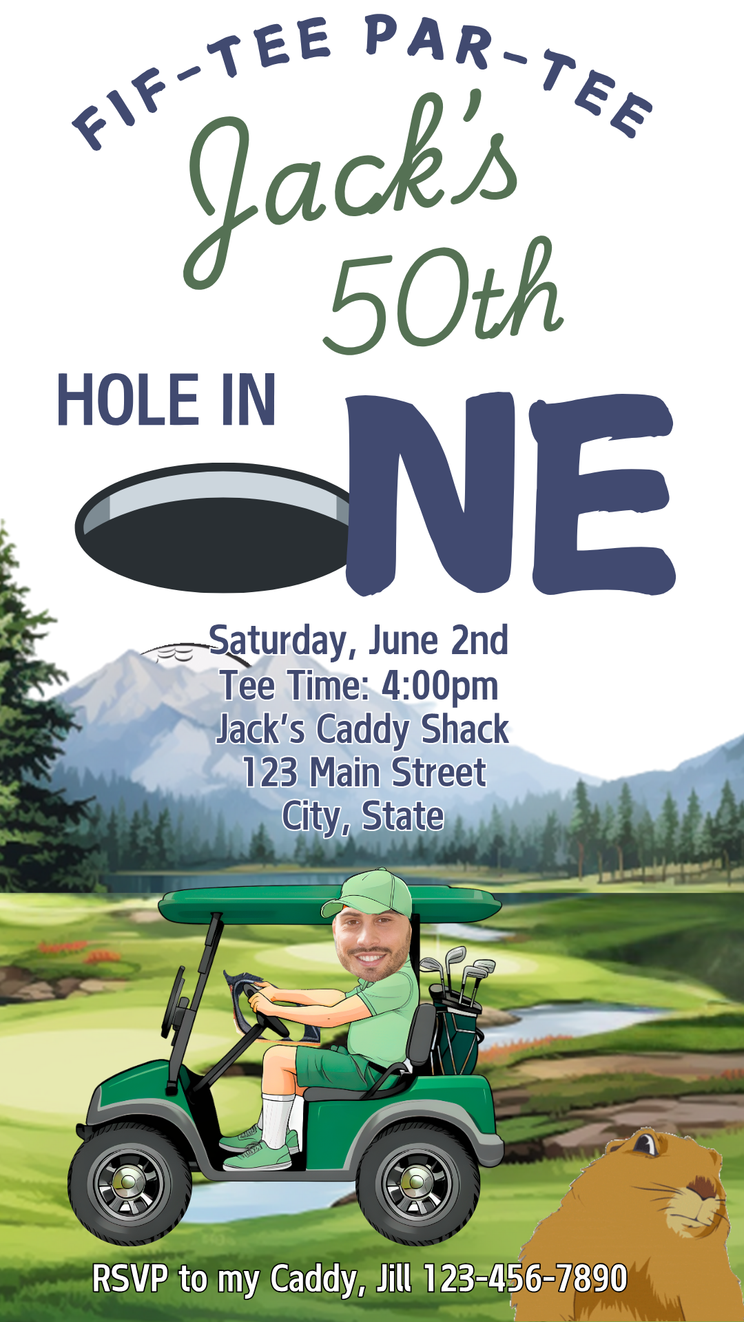 Editable text preview on golf-themed video template