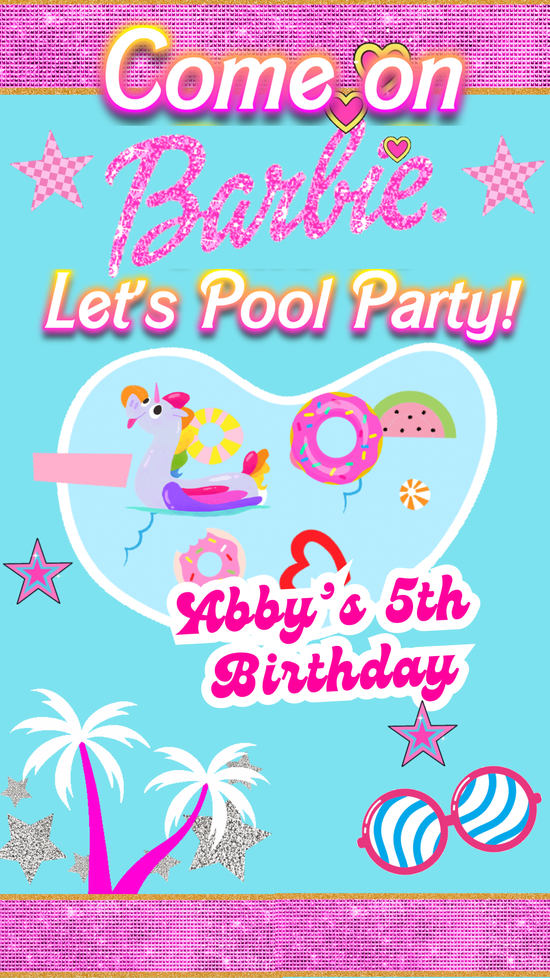 Barbie Video Invitation | Skate Barbie Birthday party Invite | Pool Party