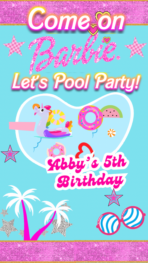Barbie Video Invitation | Skate Barbie Birthday party Invite | Pool Party