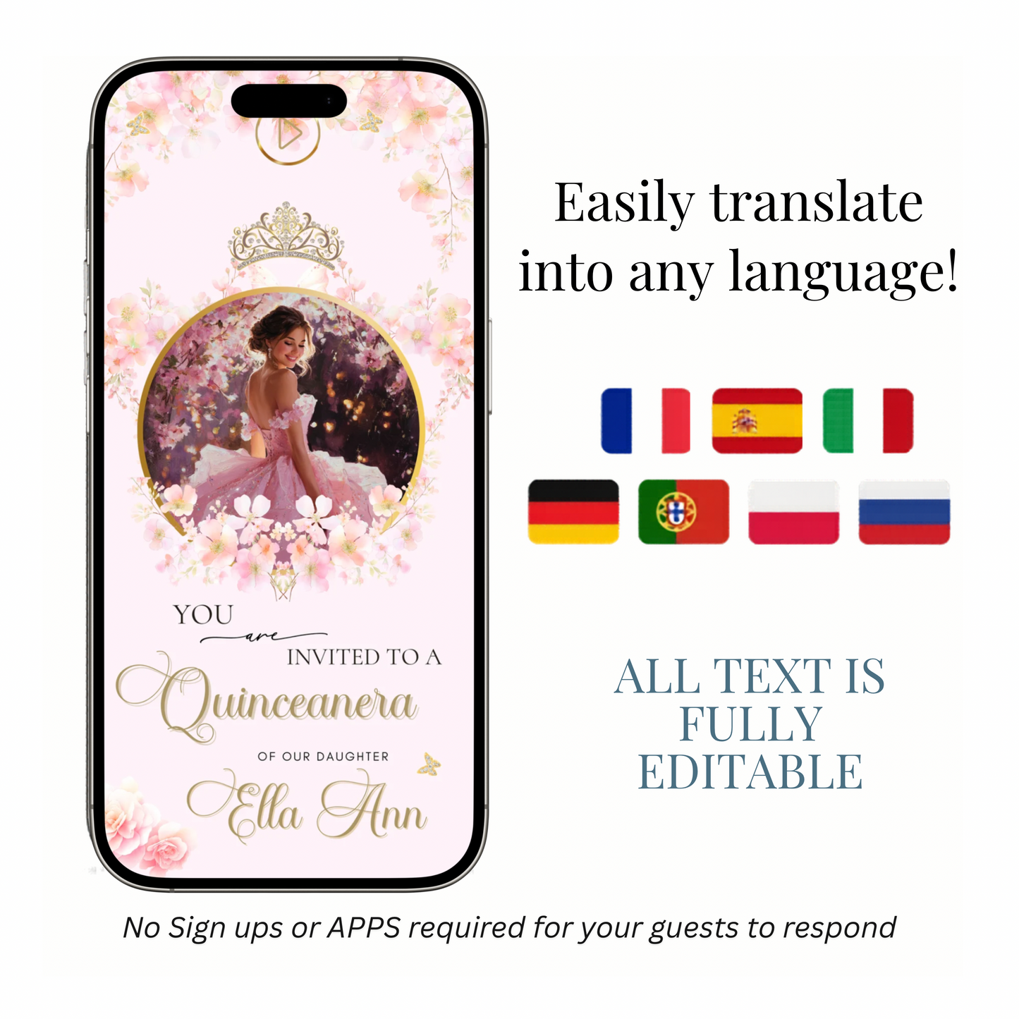 Pink Quinceañera Interactive Website Invitation