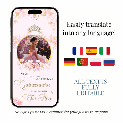 Pink Quinceañera Interactive Website Invitation