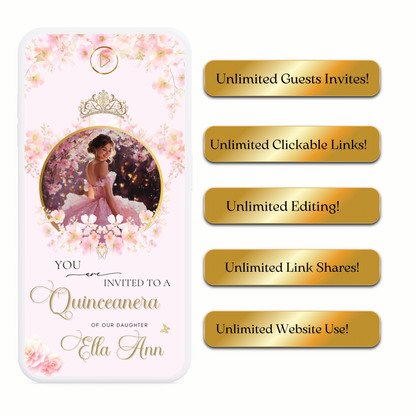 Pink Quinceañera Interactive Website Invitation