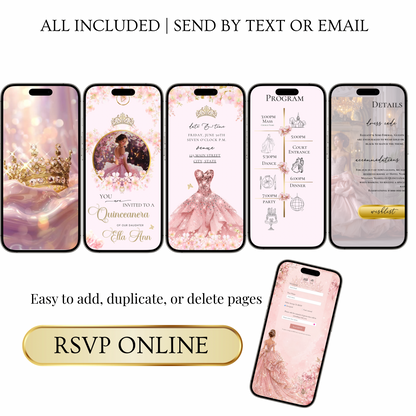 Pink Quinceañera Interactive Website Invitation