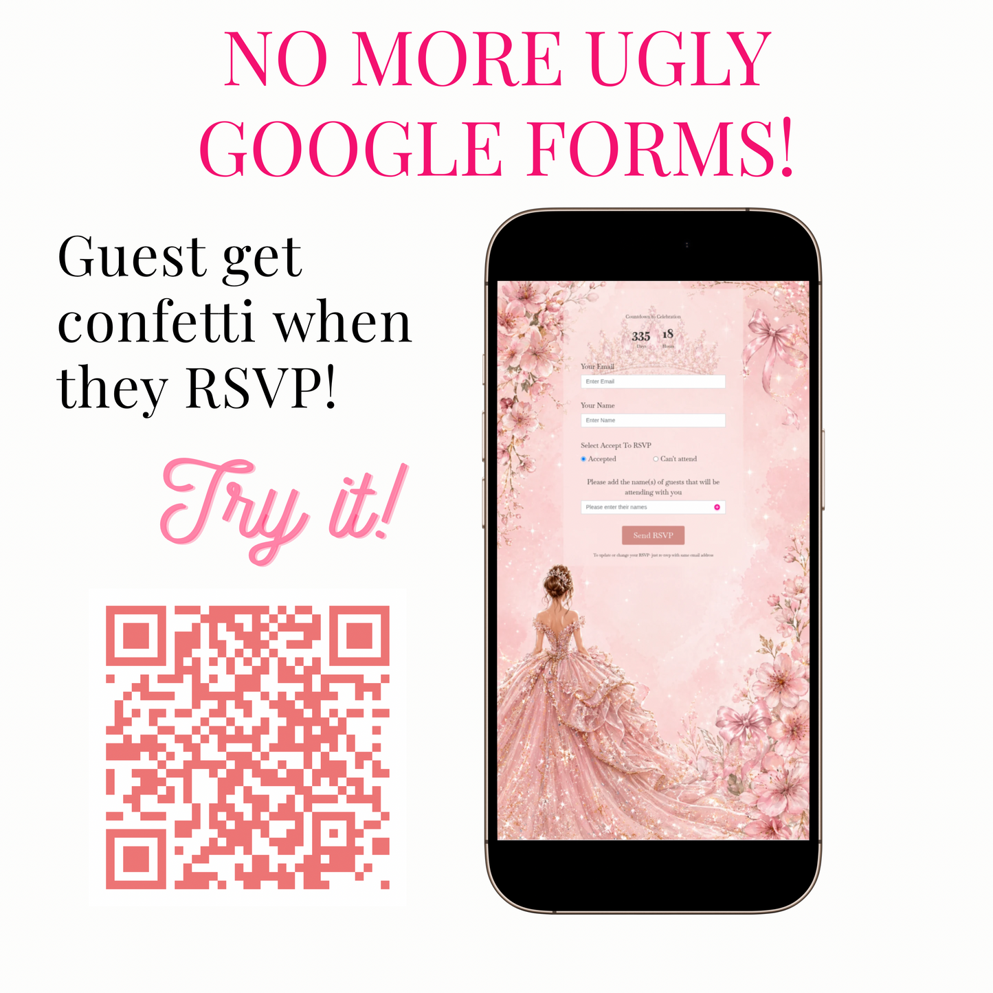 Pink Quinceañera Interactive Website Invitation