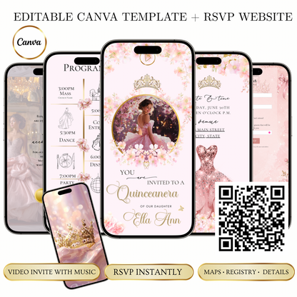 Pink Quinceañera Interactive Website Invitation