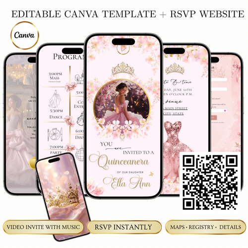 Pink Quinceañera Interactive Website Invitation