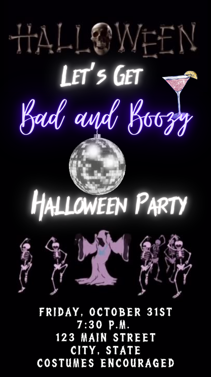 Thriller Video Invitation, Bad and Boozy Animated Invite, Editable Halloween Party Mobile Evite