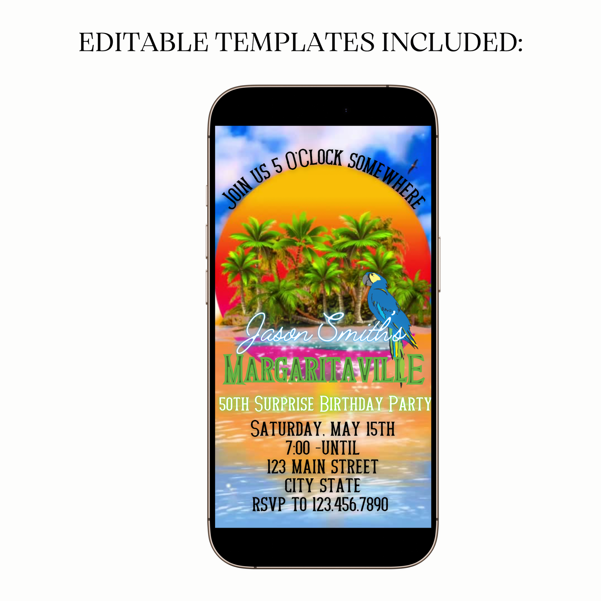 Margaritaville surprise party video invitation shown on laptop screen