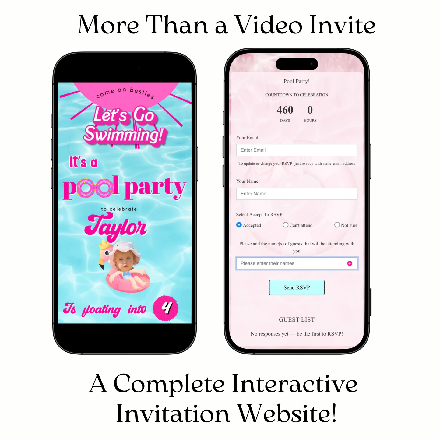Pink Pool Party Video Invitation with RSVP Website | Editable Canva Girls Swimming Birthday Invite | Barbie Summer Pool Party
