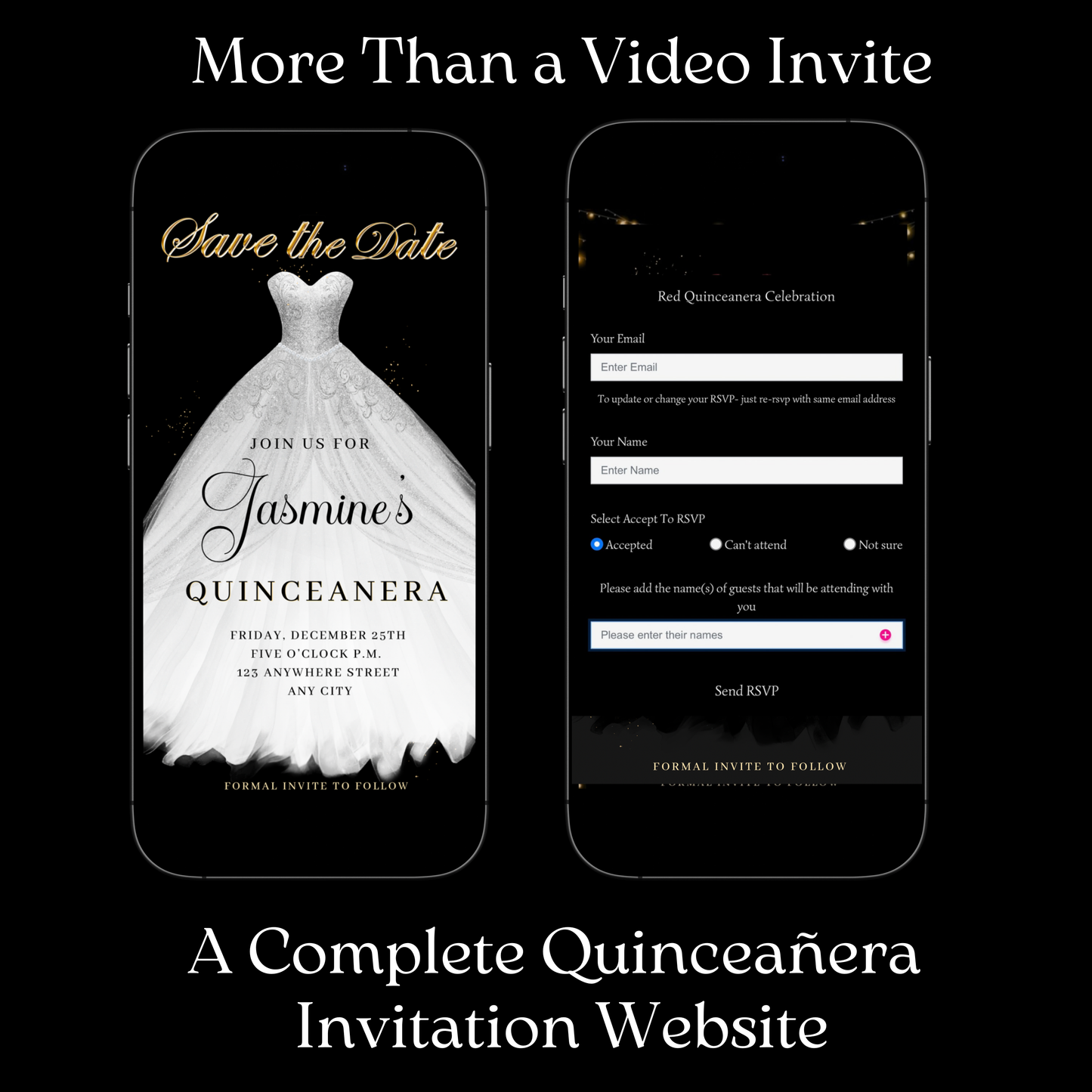 White Quinceanera Video Invite | Sweet 15 16 Quince RSVP Tracker | Editable Canva Evite Template