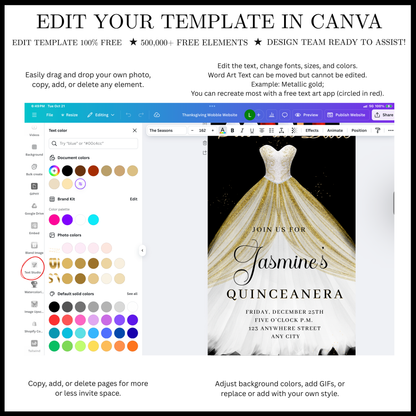 White and Gold Quinceanera Video Invite | Sweet 15 16 Quince RSVP Tracker | Editable Canva Evite Template