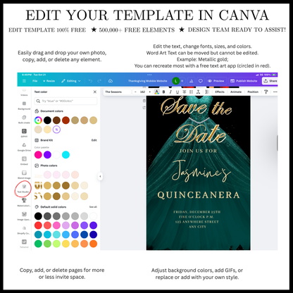 Teal and Gold Quinceanera Video Invite | Sweet 15 16 Quince RSVP Tracker | Editable Canva Evite Template