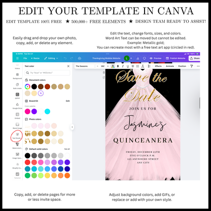Pink Quinceanera Video Invite | Sweet 15 16 Quince RSVP Tracker | Editable Canva Evite Template