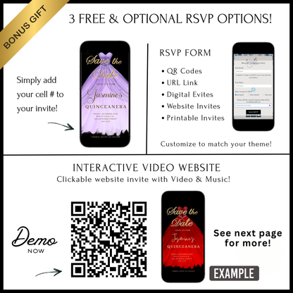 Purple Quinceanera Video Invite | Sweet 15 16 Quince RSVP Tracker | Editable Canva Evite Template