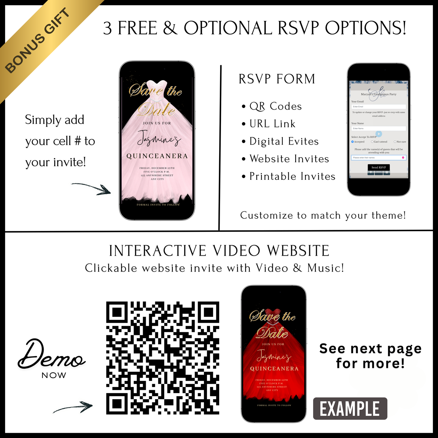 Pink Quinceanera Video Invite | Sweet 15 16 Quince RSVP Tracker | Editable Canva Evite Template