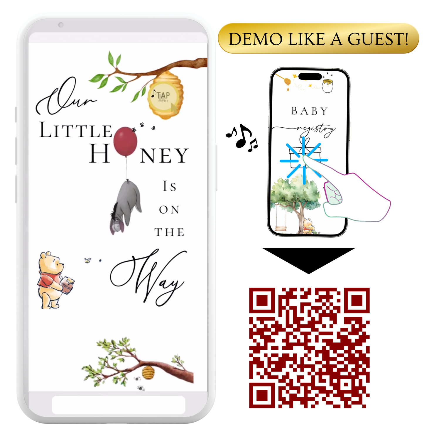 Winnie the Pooh Baby Shower Editable Baby Shower Animated Invite Website with Music and RSVP Custom Baby Shower Interactive SMS RSVP