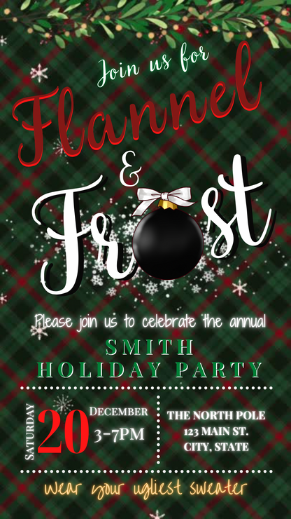 Christmas Flannel Party Video Invitation – Editable Flannel and Frost Evite