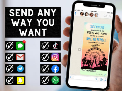 Digital Music Festival Video Invite Coachella Editable Evite Animated Ferris Wheel Mobile Invitation