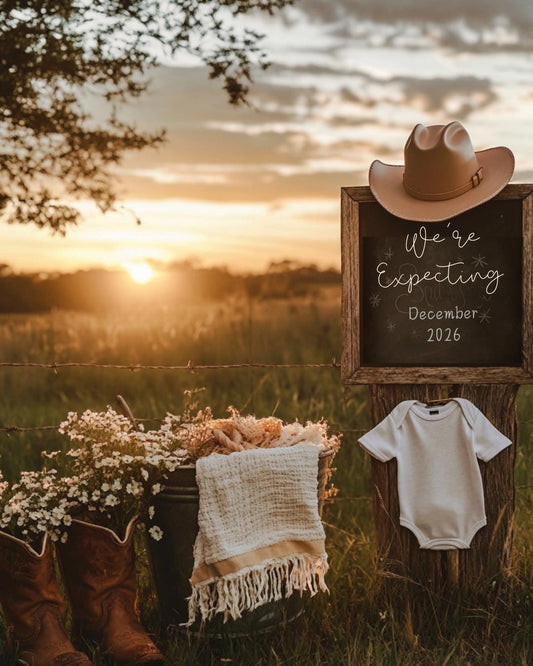 Western Pregnancy Announcement - Digital Baby Announcement - Neutral Onesie Reveal