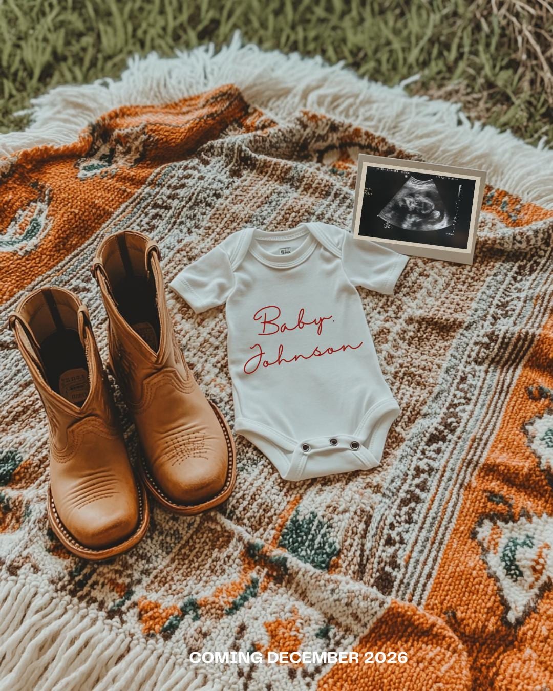 Western Pregnancy Announcement - Baby Reveal Sonogram Social Media Post - Onesie Clothesline