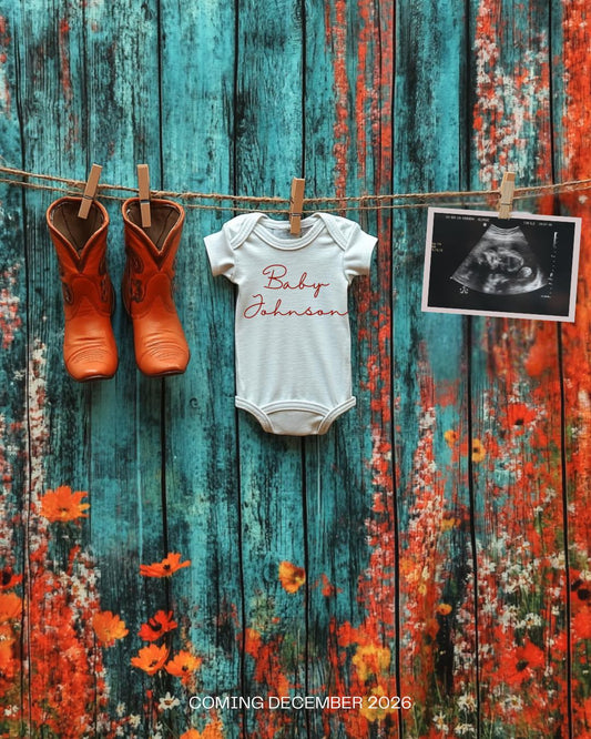 Western Pregnancy Announcement - Baby Reveal Sonogram Social Media Post - Onesie Clothesline