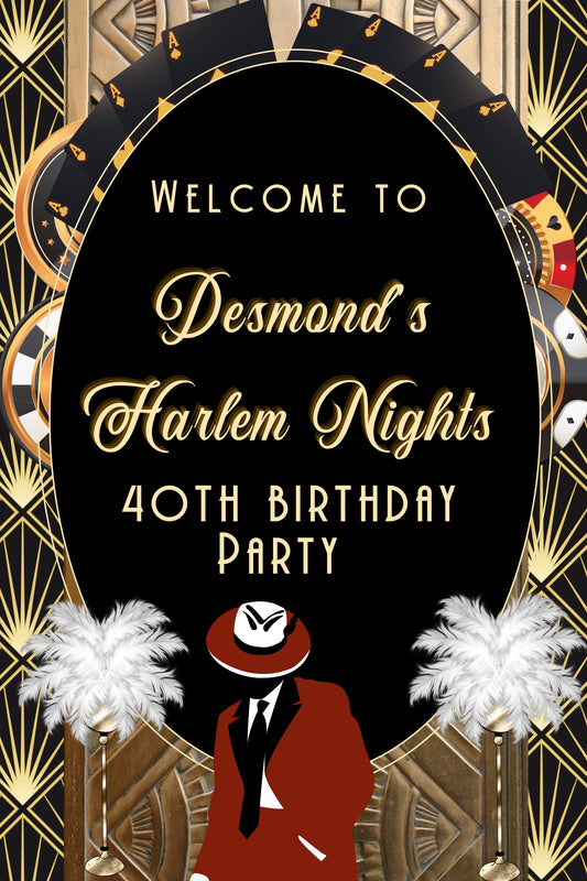 Harlem Nights Welcome Sign - Great Gatsby Party Poster - Roaring 20s Entrance Sign