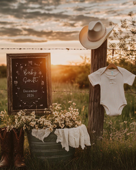Western Pregnancy Announcement - Baby Reveal Sonogram Social Media Post - Onesie Clothesline