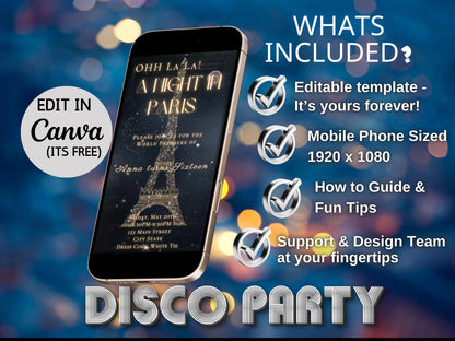 Paris Video Invite Editable template Eiffel Tower animated Parisian Party Evite French Birthday Oh La La theme Eiffel Tower instant download