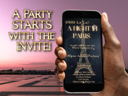 Paris Video Invite Editable template Eiffel Tower animated Parisian Party Evite French Birthday Oh La La theme Eiffel Tower instant download