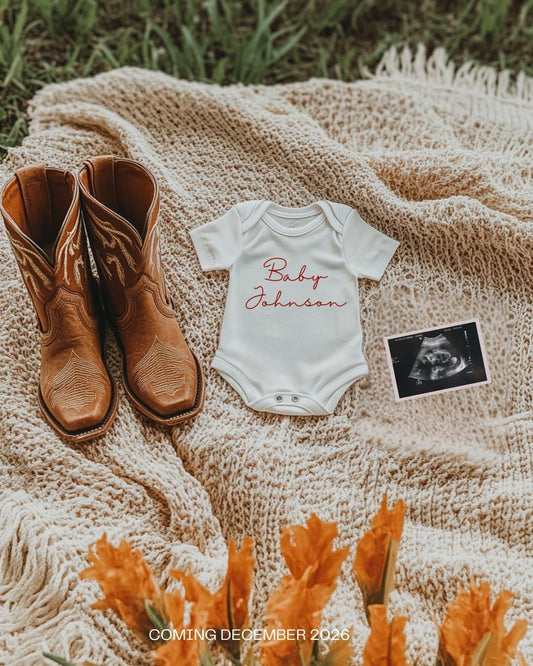 Western Pregnancy Announcement - Baby Reveal Sonogram Social Media Post - Onesie Clothesline
