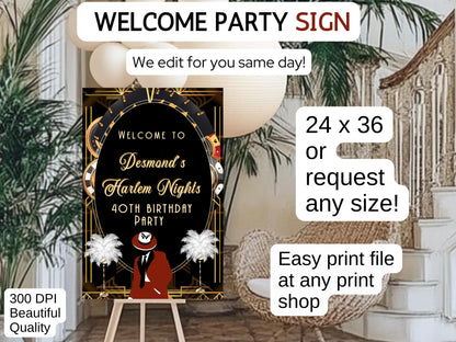 Harlem Nights Welcome Sign - Great Gatsby Party Poster - Roaring 20s Entrance Sign