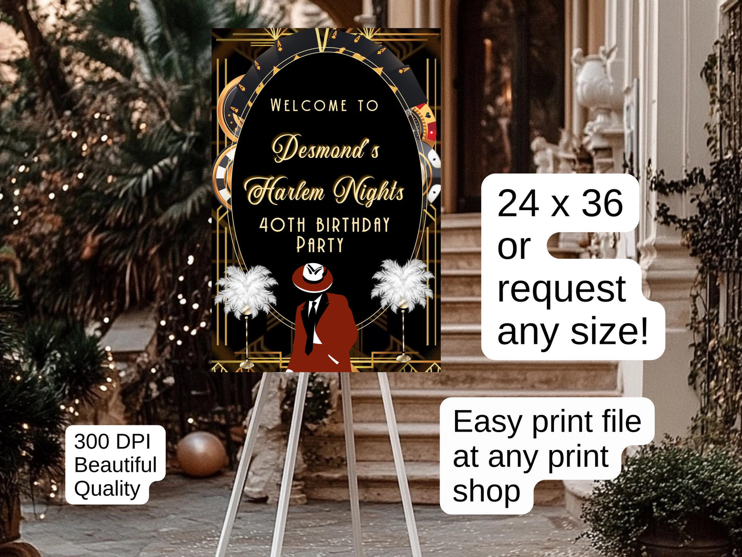 Harlem Nights Welcome Sign - Great Gatsby Party Poster - Roaring 20s Entrance Sign