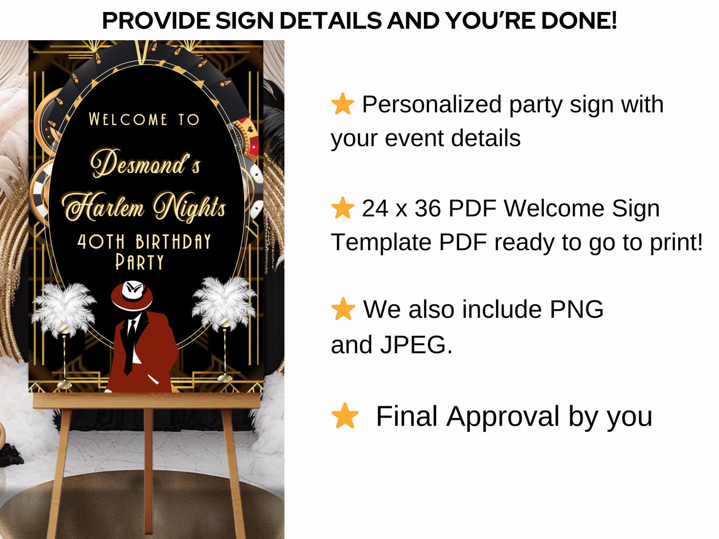 Harlem Nights Welcome Sign - Great Gatsby Party Poster - Roaring 20s Entrance Sign