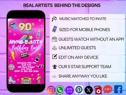 Editable 90s Video invitation | Animated Throwback 80s, 90s, 2000s